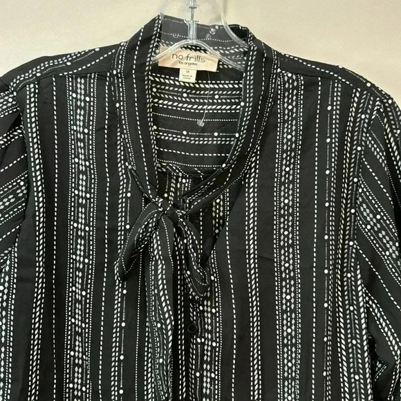 No Frills Tie Collar Black and White Blouse - Size M - Picture 4 of 13